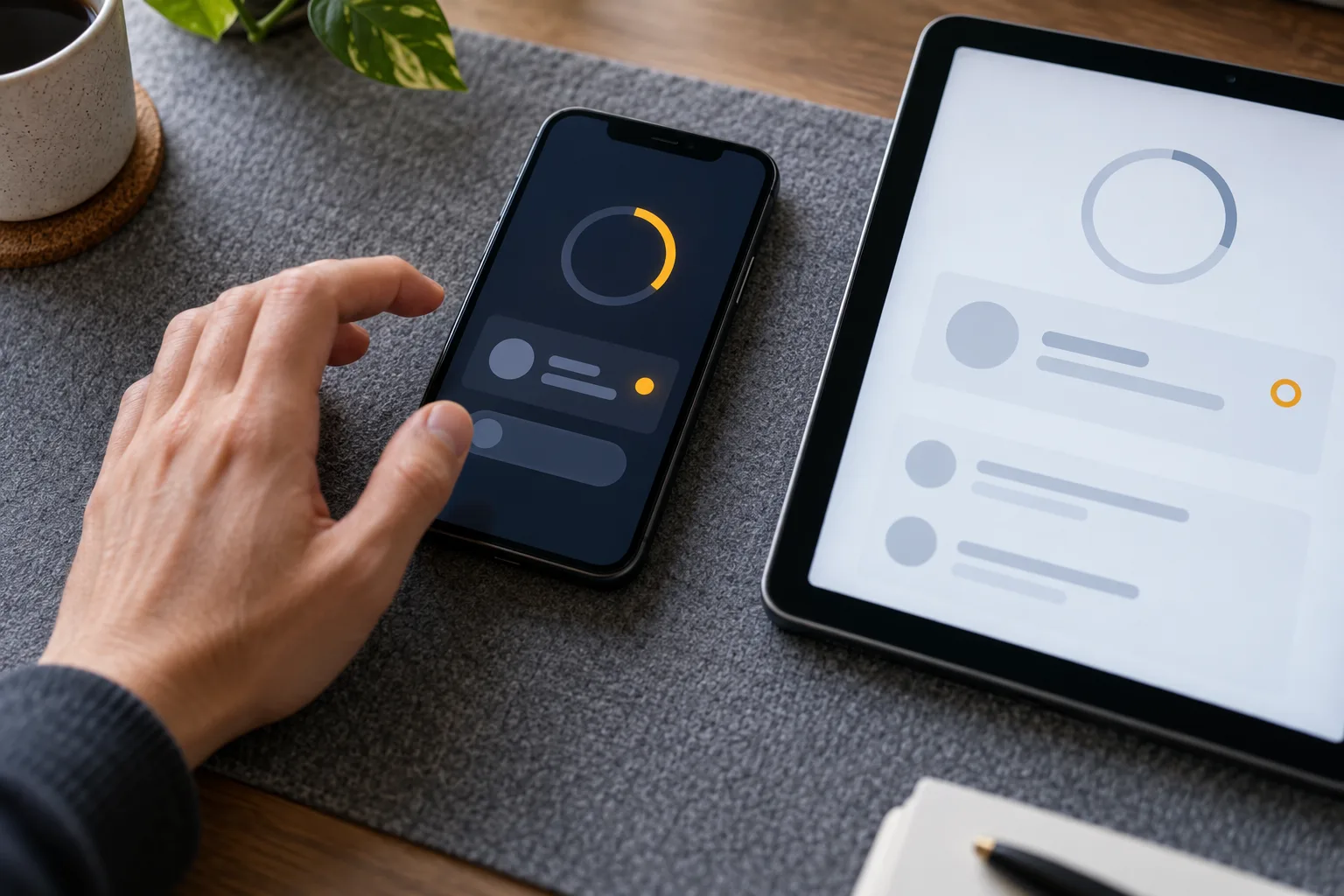 An anonymous hand pausing above a payment screen while examining an unresolved transaction state, The hand moves away from a